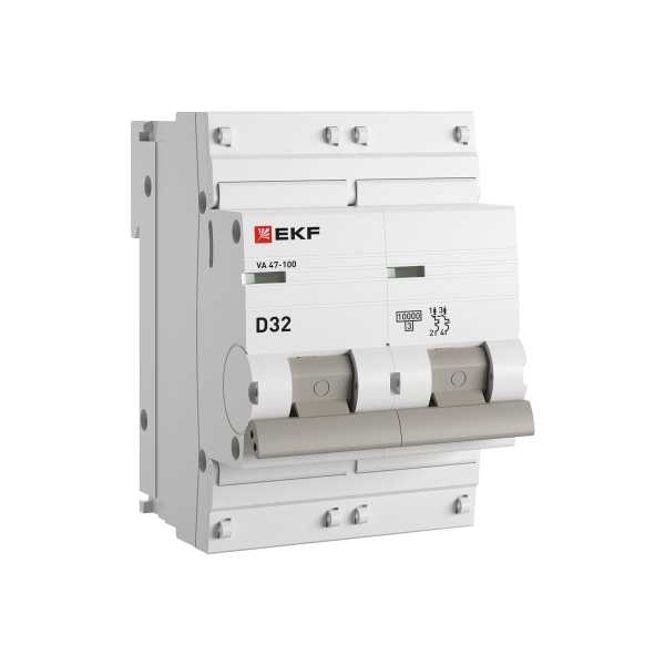 Автоматический выключатель 2P 32А (D) 10kA ВА 47-100 PROxima mcb47100-2-32D-pro