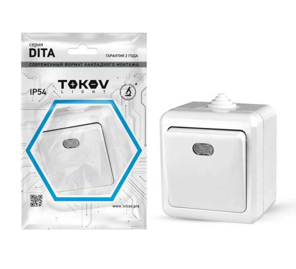 Выключатель 1-кл. ОП Dita IP54 10А 250В с индикацией бел. TKL-DT-V1I-C01-IP54