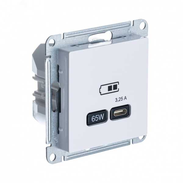 ATLASDESIGN USB РОЗЕТКА тип-C 65W высокоскор.заряд. QC, PD, механизм, БЕЛЫЙ ATN000127