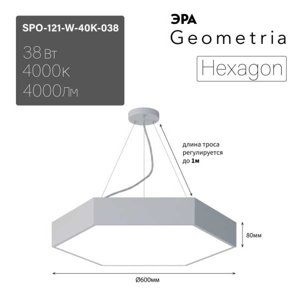 SPO-121-W-40K-038 Светодиодный светильник 600*600*80 см 38Вт 4000К Белый корпус ЛТ Б0058876