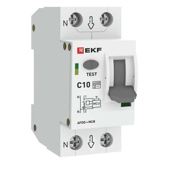 Устройство защиты от дугового пробоя (УЗДП) с автоматическим выключателем 1P+N 10А (C) 6кА PROXIMA EKF afdd-2-10C-pro