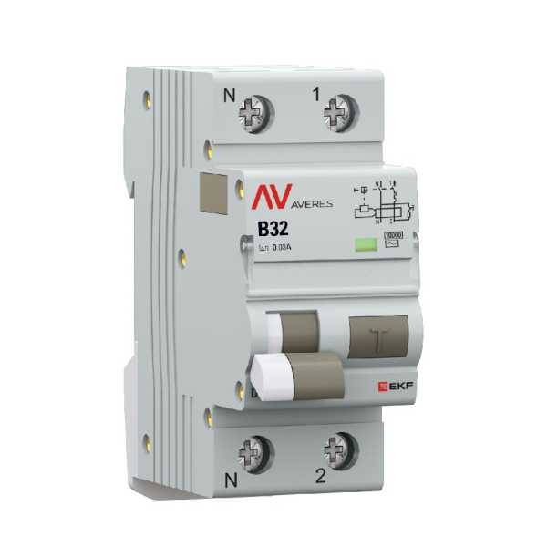 Дифференциальный автомат DVA-10 1P+N 32А (B) 30мА (AC) 10кА EKF AVERES rcbo10-1pn-32B-30-ac-av