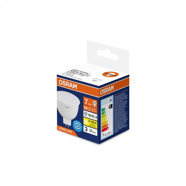 Лампа светодиодная 7 Вт 700Лм 2700К GU5.3 170-250В OSRAM LONG LIFE 4099854303531