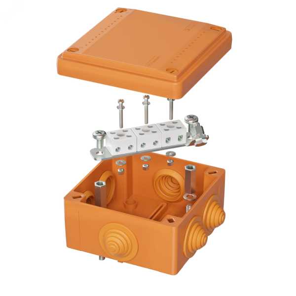 Коробка ответвительная FS 100х100х50мм 6р 450В 6А 4кв.мм с каб. вводами и клеммн. IP56 пластик. FSB11604