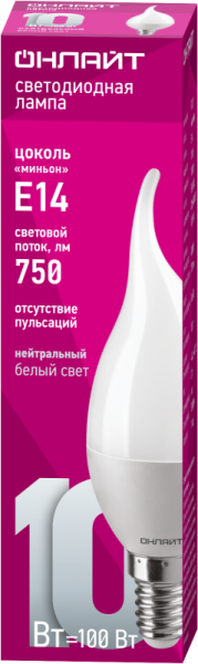 Лампа светодиодная 61 963 OLL-FC37-10-230-4K-E14-FR 10Вт свеча на ветру 4000К нейтр. бел. E14 750лм 220-240В 61963