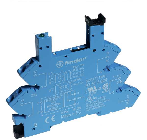 Розетка с безвинт. клеммами (пружинный зажим) для реле 34 серии 24В DC в комплекте пластик. клипса опции: LED 93517024