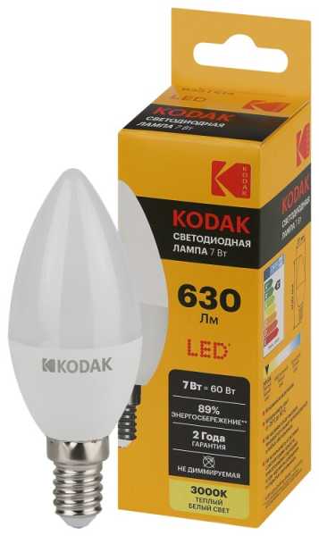 Лампочка светодиодная LED KODAK B35-7W-830-E14 E14 / Е14 7Вт свеча теплый белый свет Б0057623