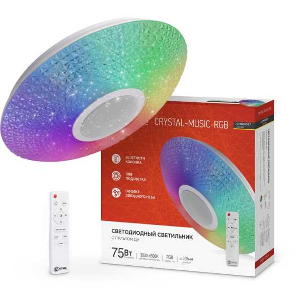 Светильник светодиодный COMFORT CRYSTAL-MUSIC-RGB 75Вт 230В 3000-6500К 6000лм 505х125мм с пультом ДУ 4690612044569