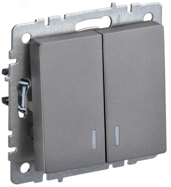 Выключатель 2-кл. СП BRITE ВС10-2-1-БрС 10А с инд. сталь BR-V20-1-10-K46