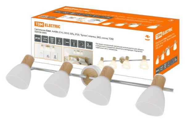 Светильник Спот, 4х40Вт, Е14, 230 В, 50 Гц, IP20, "Бутон", планка, ЭКО, сосна, SQ0356-0005
