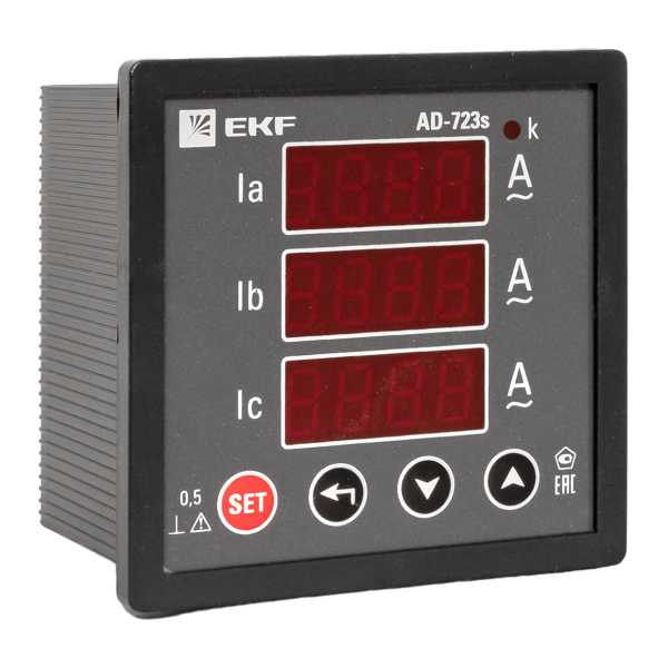 Амперметр AD-723s цифровой на панель 72x72 (квадратный вырез) трехфазный в коротком корпусе EKF PROxima AD-723s Амперметр AD-723s цифровой на панель 72x72 (квадратный вырез) трехфазный в коротком корпусе EKF PROxima AD-723s