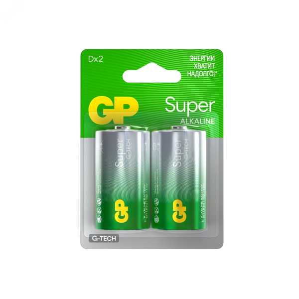 Батарейка алкалиновая GP Super Alkaline G-Tech 13А типоразмера D - 2 шт. на блистере 1225