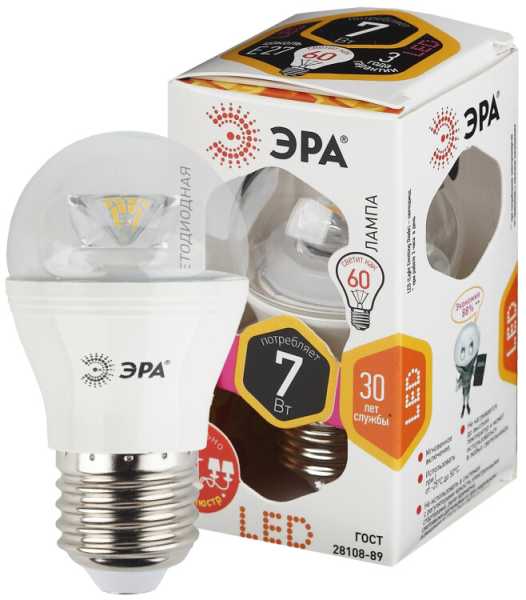 Лампочка светодиодная STD LED P45-7W-827-E27-Clear E27 / Е27 7Вт шар теплый белый свет Б0017243