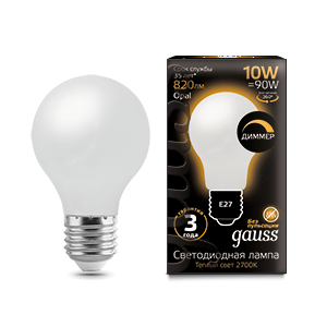 Лампа LED Filament A60 OPAL dimmable E27 10W 2700К 1/10/40 102202110-D