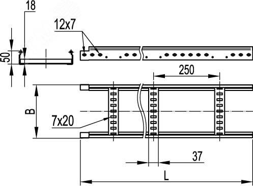 Лоток лестничный усиленный 300х50 L3000 сталь 1.5мм DKC LI5030