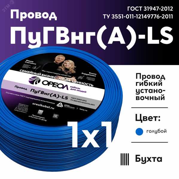 Провод силовой ПуГВ нг(А)  LS 1 голубой ТРТС 00000063128