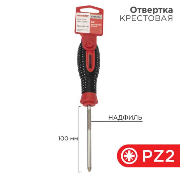 Отвертка крестовая PZ2х100мм, трехкомпонентная рукоятка, сталь S2 12-6415-1