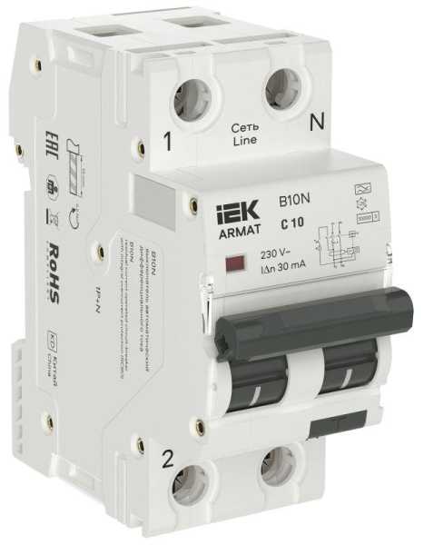 ARMAT Автоматический выключатель дифференциального тока B10N 1P+NP C10 30мА тип A (36мм) IEK AR-B10N-1N-C010A030