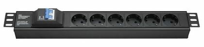 Блок распределения питания (PDU) 19" 16A с автоматом 2P, Вых:6 Schuko, Вх:Schuko R519SH6CB