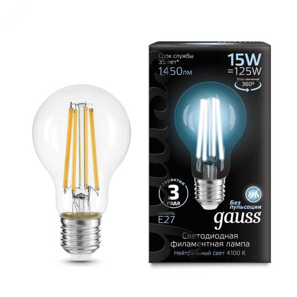 Лампа Filament А60 15W 1450lm 4100К Е27 LED 1/10/40 102902215