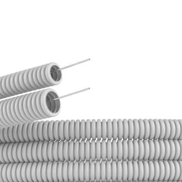 Труба гофрированная ПВХ гибкая тяжелая d32мм с протяжкой сер. (уп.25м) 91532