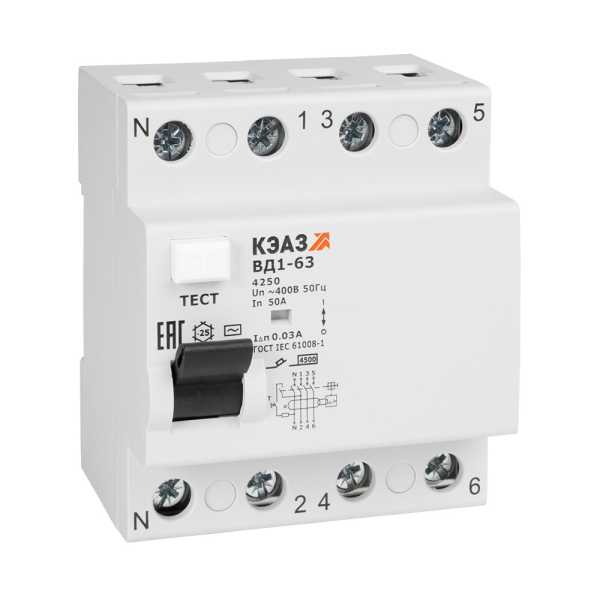 КЭАЗ ВДТ без защиты от сверхтоков ВД1-63-4225-А-УХЛ4 (4P, 25, 30mA)