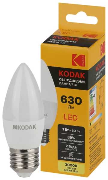 Лампочка светодиодная LED KODAK B35-7W-830-E27 E27 / Е27 7Вт свеча теплый белый свет Б0057626